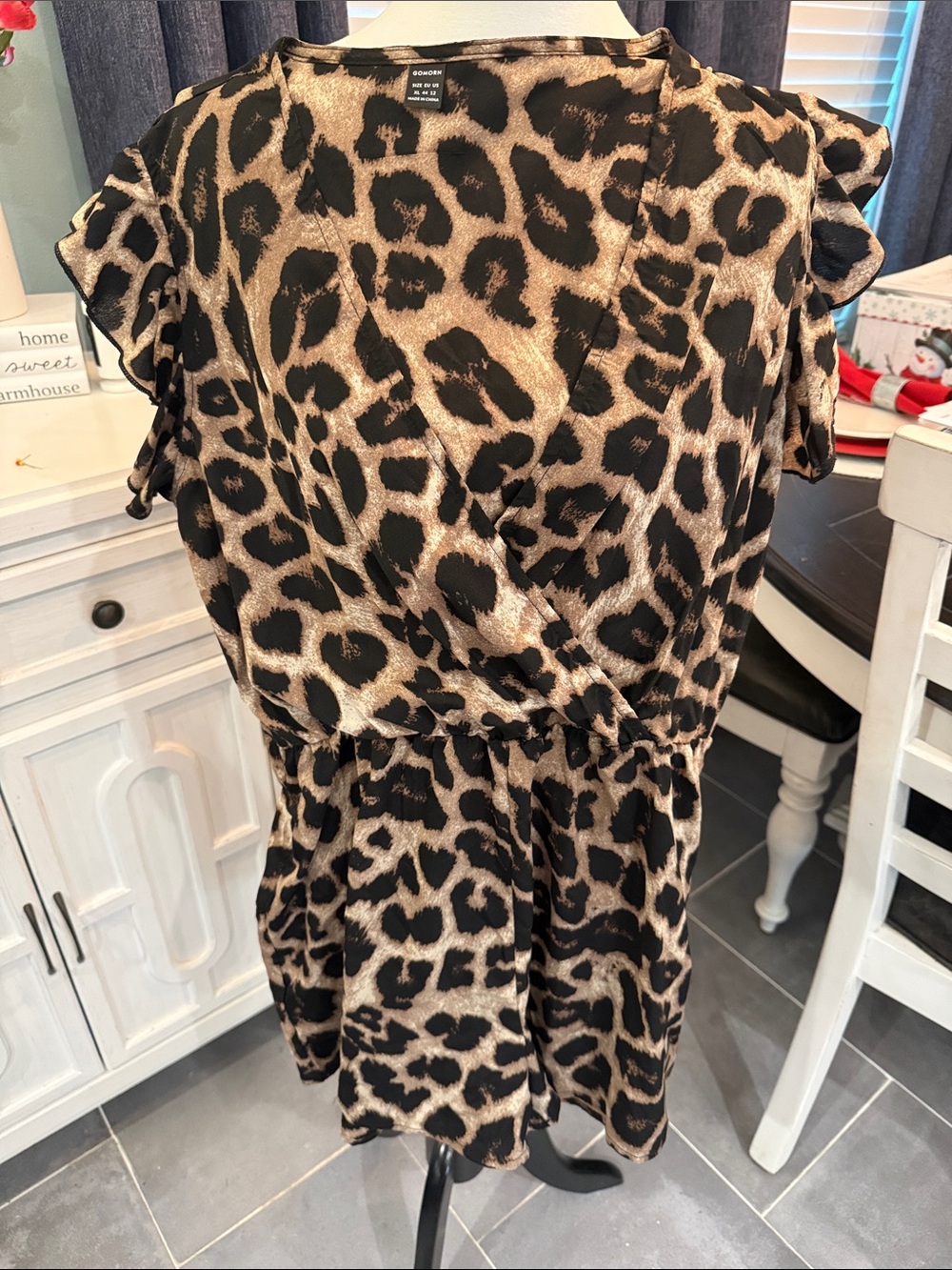 Leopard Print Faux Wrap Romper in Tan and Black